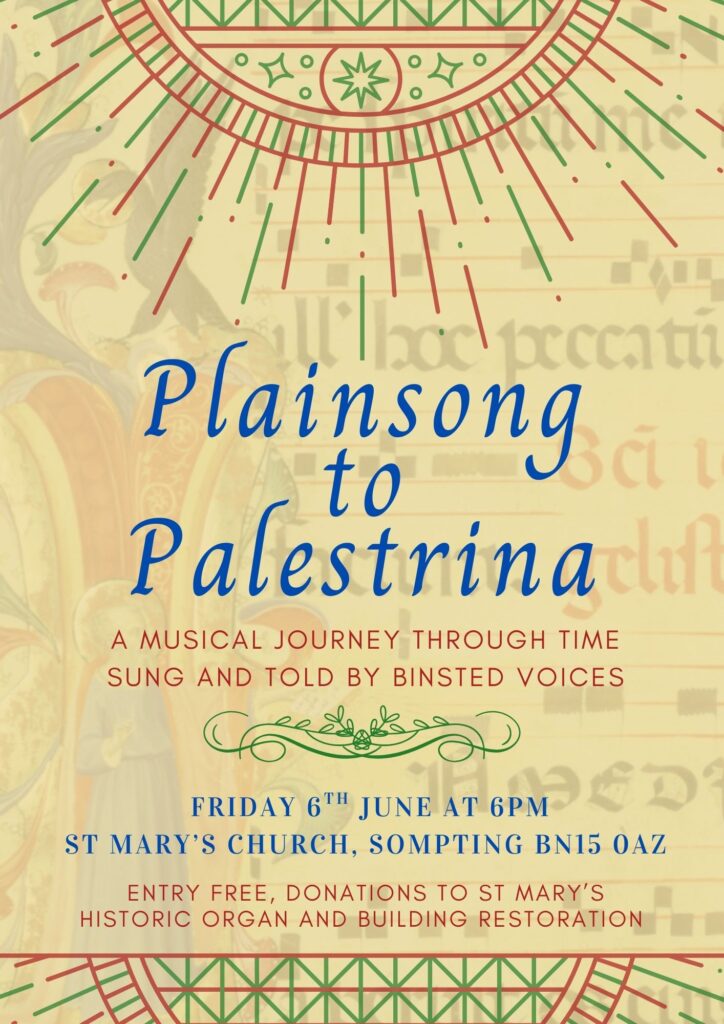 Poster for 'Plainsong to Palestrina'. (Details are also in text above.)